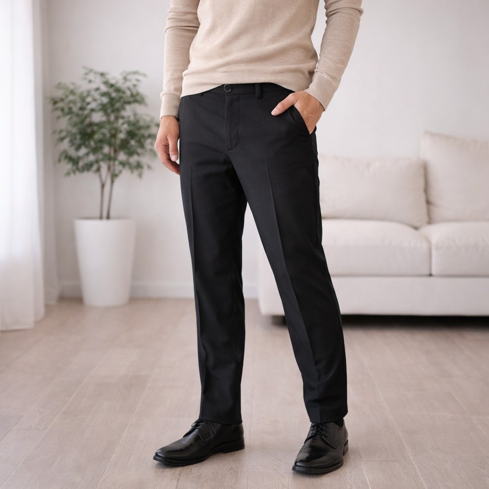 Kenneth Cole Reaction Dress Pants Mens 34x30 Black Herringbone Straight Trousers